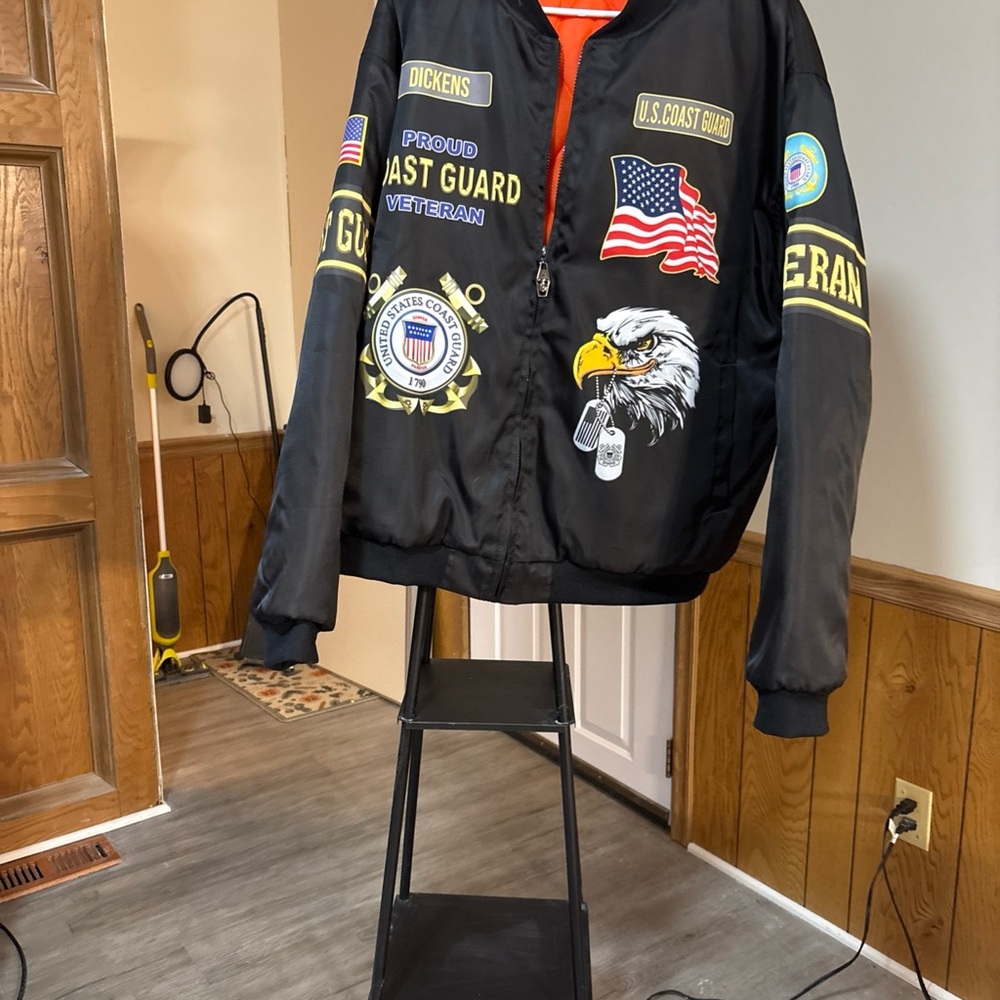 U.S. Coast Guard Veteran Black Bomber Jacket NWOT